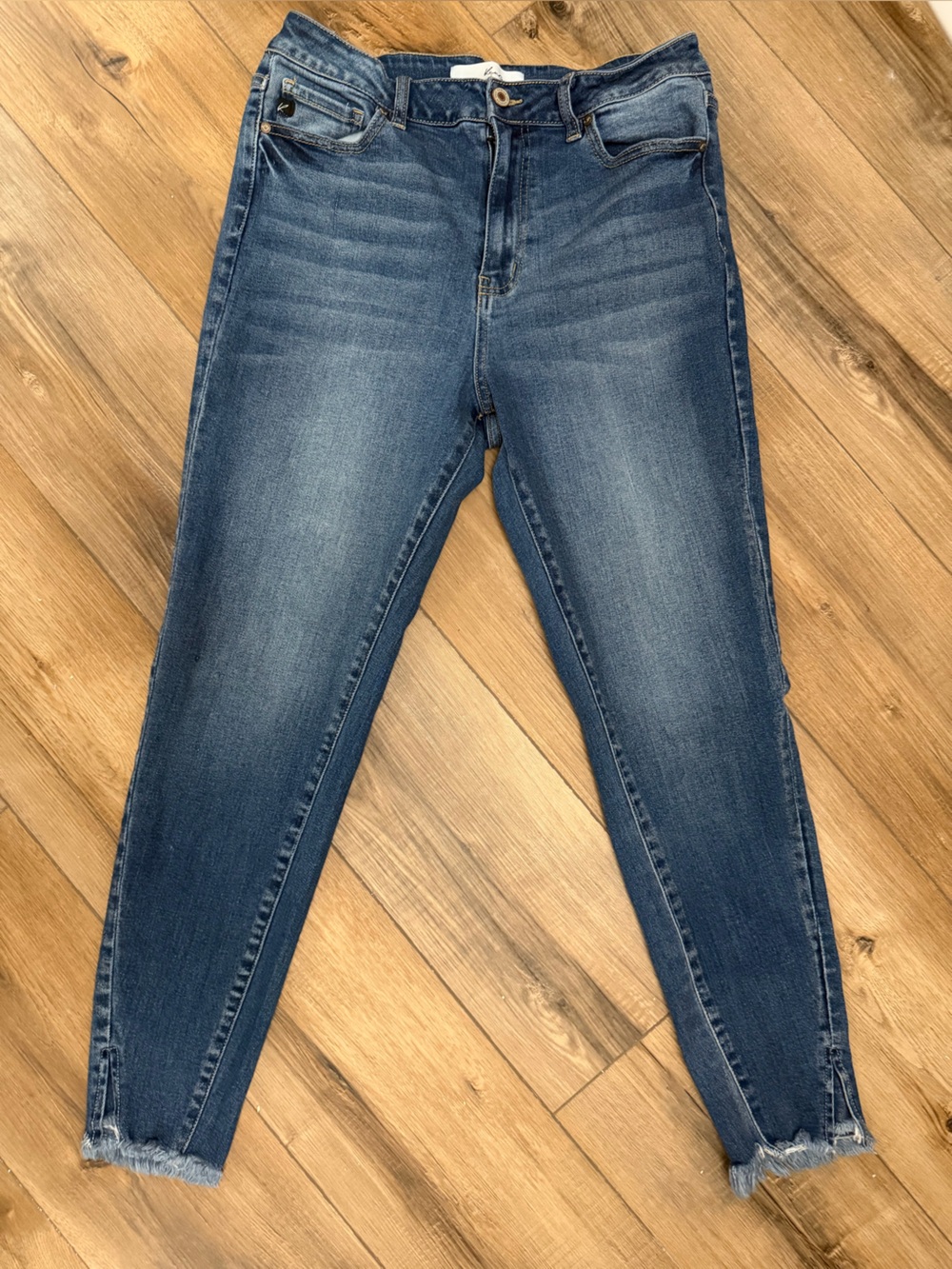 KanCan Medium Blue High-Rise Skinny Jeans with Frayed Hem